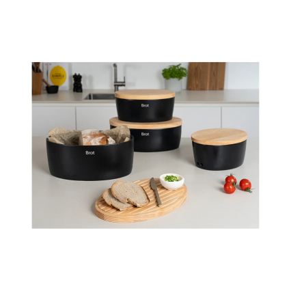 Continenta C3736 - Bread bin with lid 36x23 cm black/rubberwood