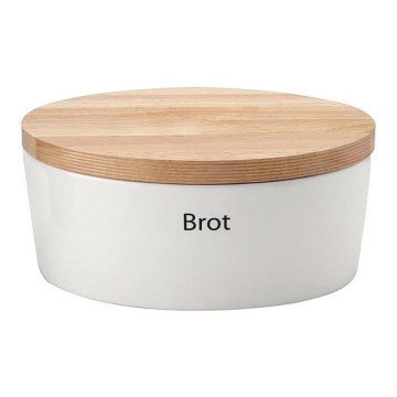 Continenta C3930 - Bread bin with lid 30x23 cm white/rubberwood