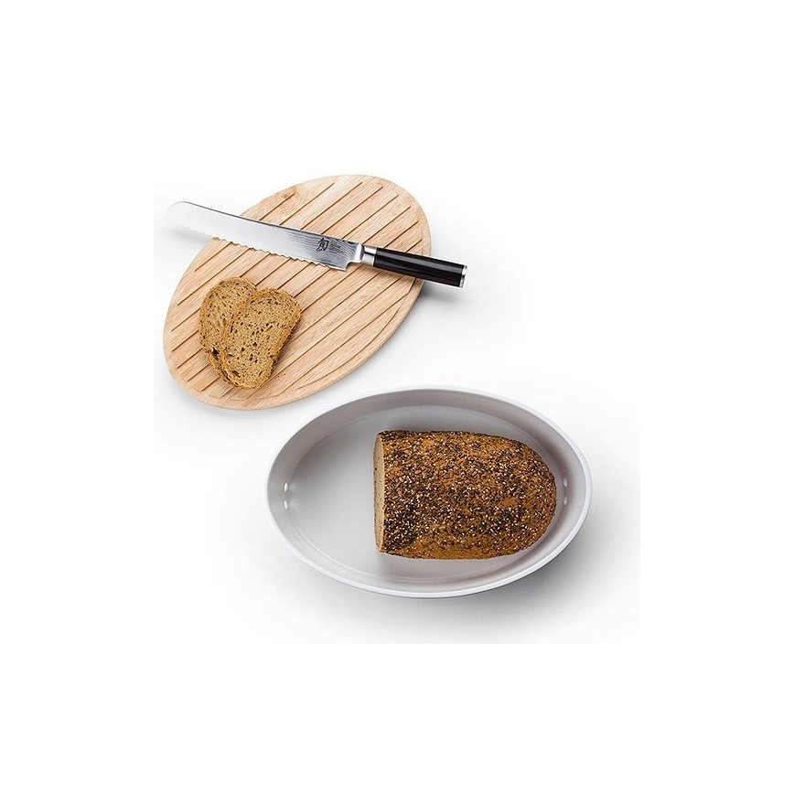 Continenta C3930 - Bread bin with lid 30x23 cm white/rubberwood