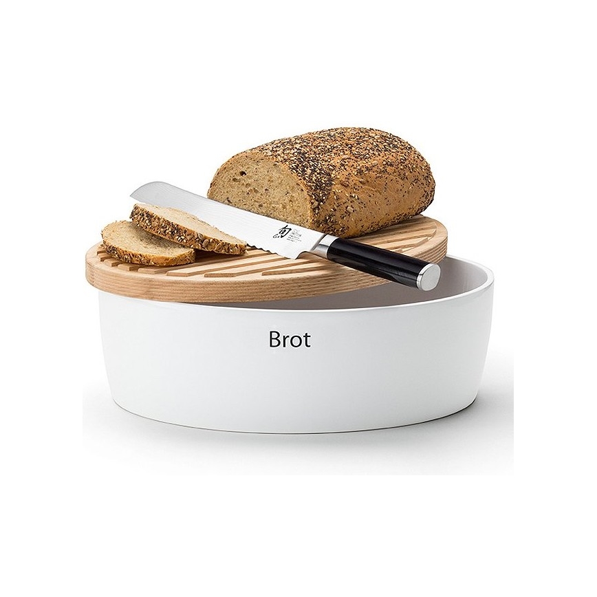 Continenta C3930 - Bread bin with lid 30x23 cm white/rubberwood