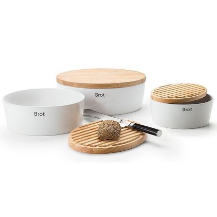 Continenta C3930 - Bread bin with lid 30x23 cm white/rubberwood