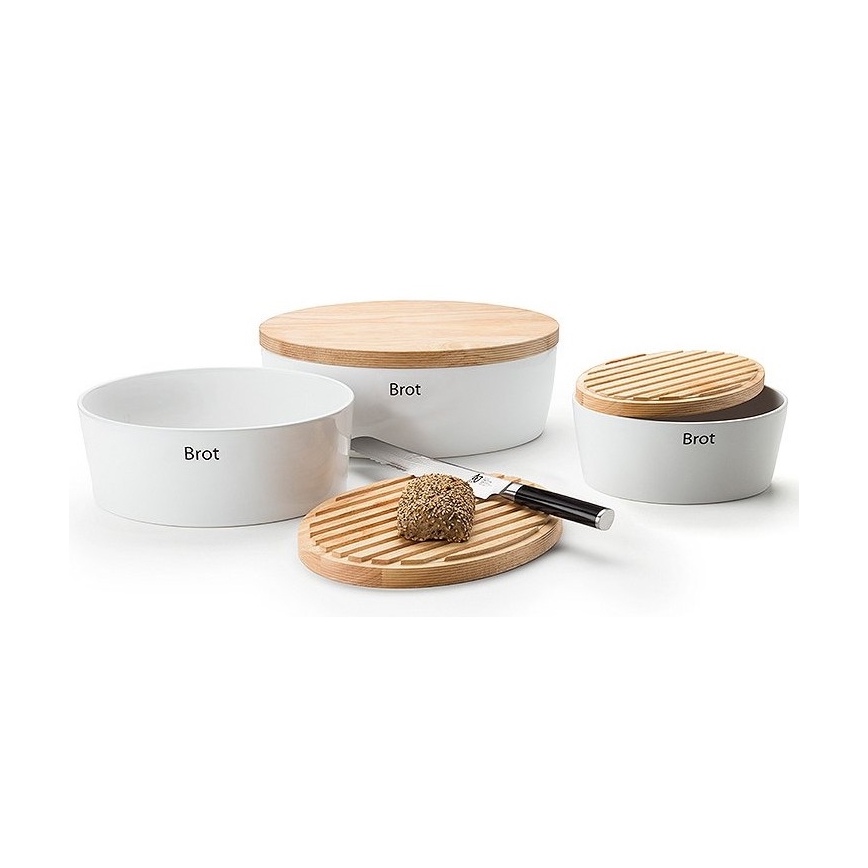Continenta C3930 - Bread bin with lid 30x23 cm white/rubberwood
