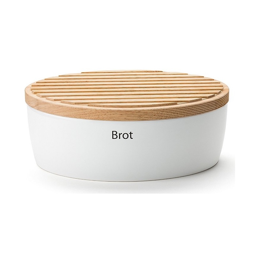 Continenta C3930 - Bread bin with lid 30x23 cm white/rubberwood