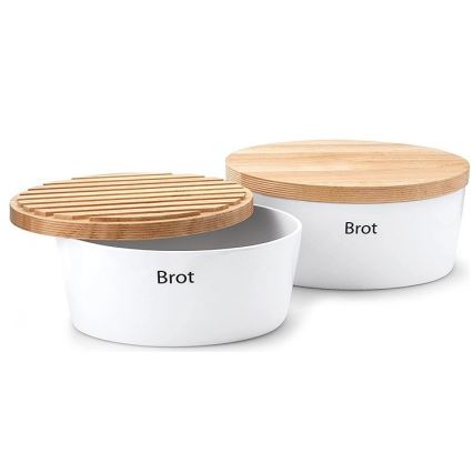 Continenta C3930 - Bread bin with lid 30x23 cm white/rubberwood