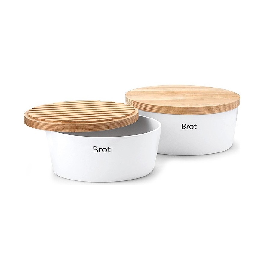 Continenta C3930 - Bread bin with lid 30x23 cm white/rubberwood