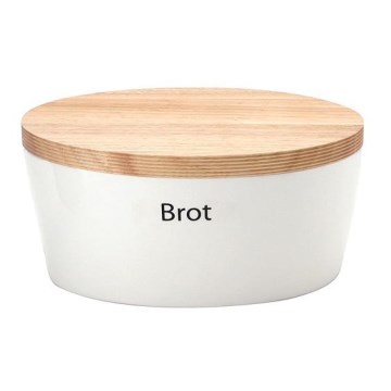 Continenta C3931 - Bread bin with lid 27 x 20 cm white/rubberwood