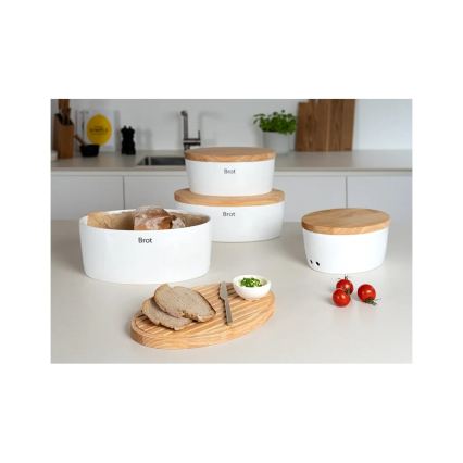Continenta C3936 - Bread box with lid 36 x 23 cm white/rubberwood