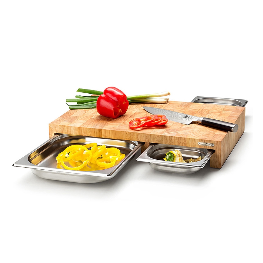 Continenta C4028 - SET 1x Kitchen cutting board 50x32,5 cm + 3x bowl rubber fig