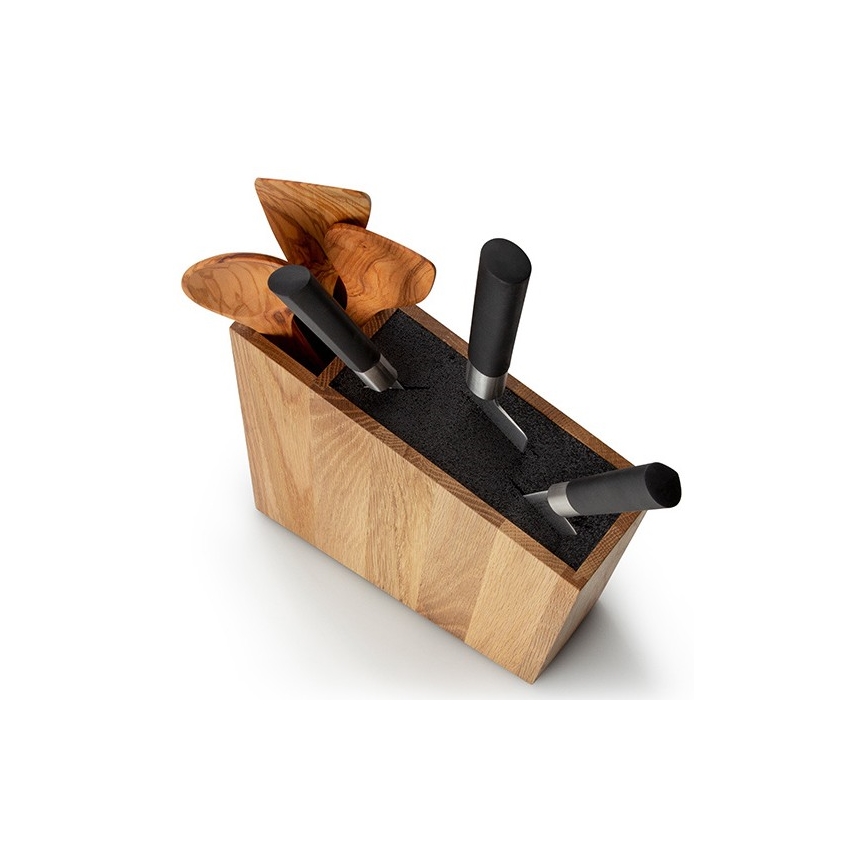 Continenta C4151 - Knife stand with a flexi insert and compartment 31x8x24,5 cm oak