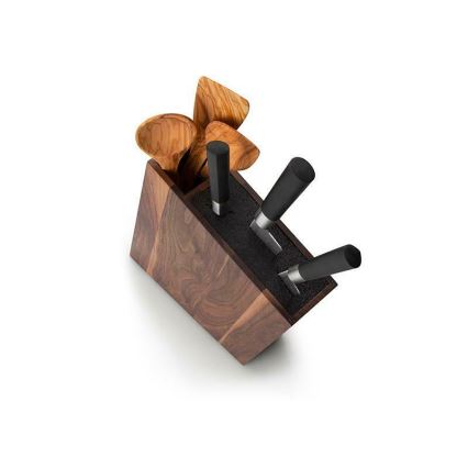 Continenta C4251- Knife stand with a flexi insert and compartment 31x8x24,5 cm walnut