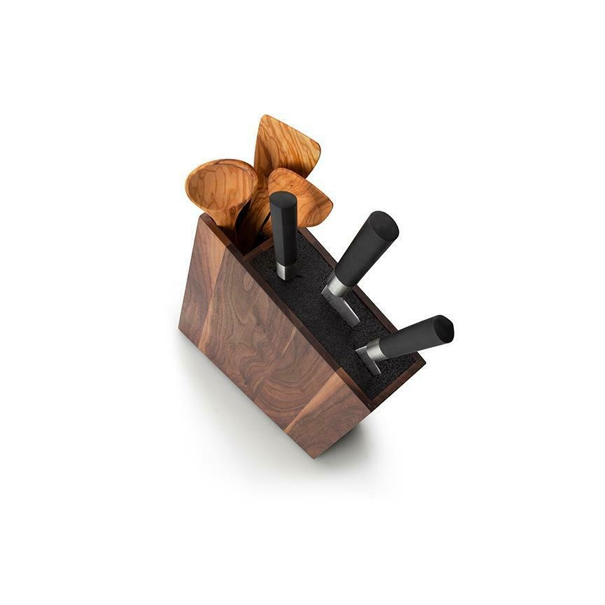 Continenta C4251- Knife stand with a flexi insert and compartment 31x8x24,5 cm walnut