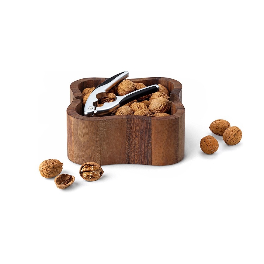 Continenta C4895 - Bowl for nuts with a nutcracker 24,5x24,5x8 cm walnut wood