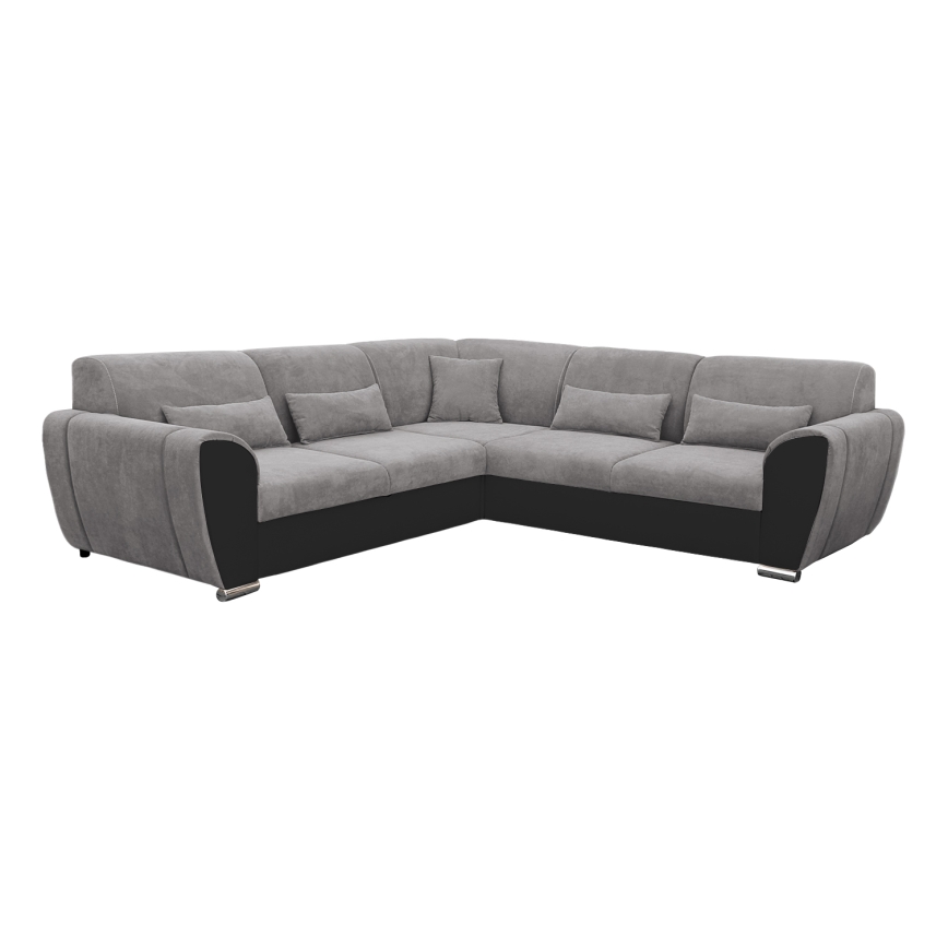VISEU L-shaped right-hand corner sofa bed with storage, gray/black