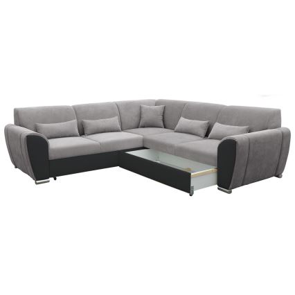 VISEU L-shaped right-hand corner sofa bed with storage, gray/black