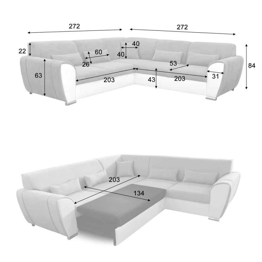 VISEU L-shaped right-hand corner sofa bed with storage, gray/black