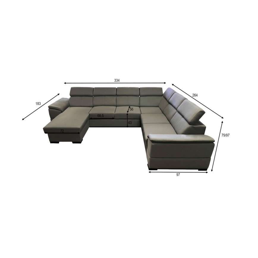 U-shaped convertible sofa bed with reversible corner and storage GRANADA dark gray