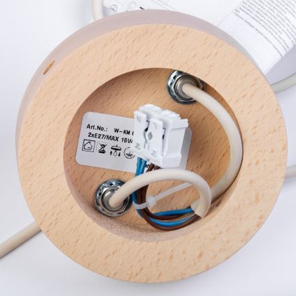 Corded pendant lamp WOODSTOCK 2xE27/15W/230V wood/cream