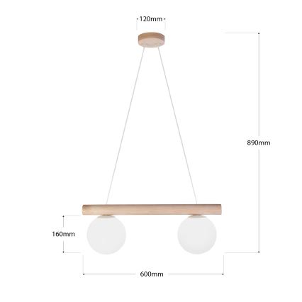 Corded pendant lamp WOODSTOCK 2xE27/15W/230V wood/cream