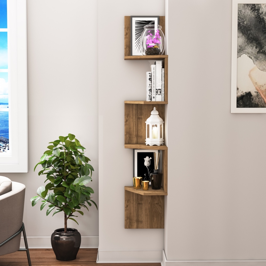 Corner wall shelf DESALDO 155,2x29,6 cm brown