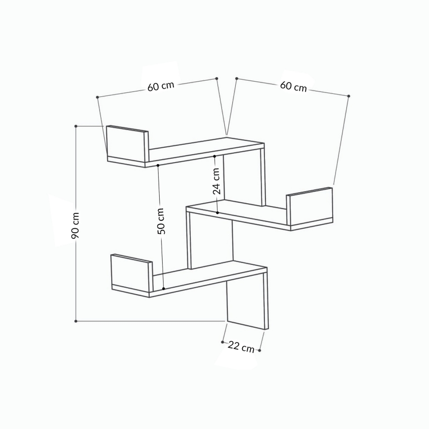 Corner wall shelf LUKSA 90x60 cm white