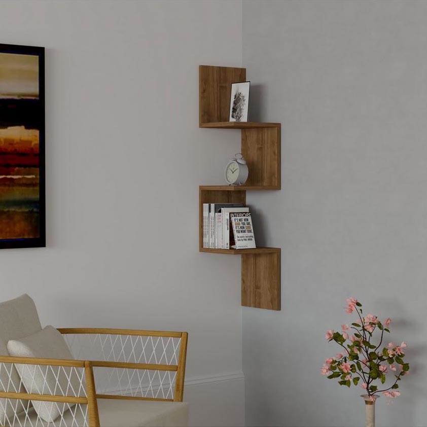 Corner wall shelf ZIKZAK 105,5x25 cm brown