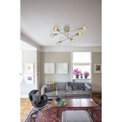 Cottex - Flush-mounted chandelier BATON 6xE27/60W/230V brass