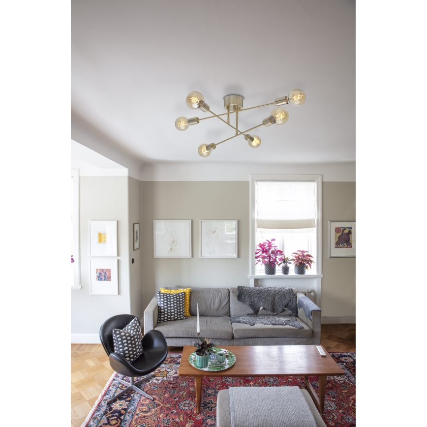 Cottex - Flush-mounted chandelier BATON 6xE27/60W/230V brass