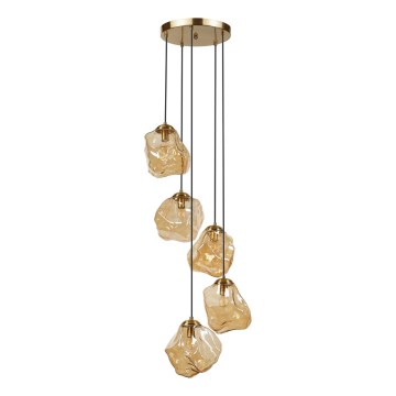 CRISTAL cable chandelier 5xE14/15W/230V, brass/smoky beige