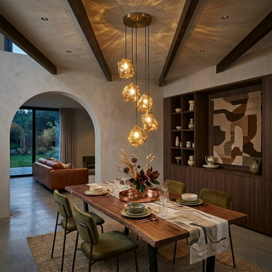 CRISTAL cable chandelier 5xE14/15W/230V, brass/smoky beige