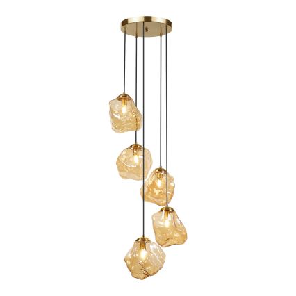 CRISTAL cable chandelier 5xE14/15W/230V, brass/smoky beige