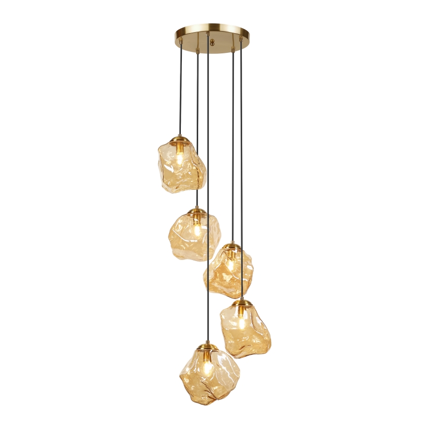 CRISTAL cable chandelier 5xE14/15W/230V, brass/smoky beige