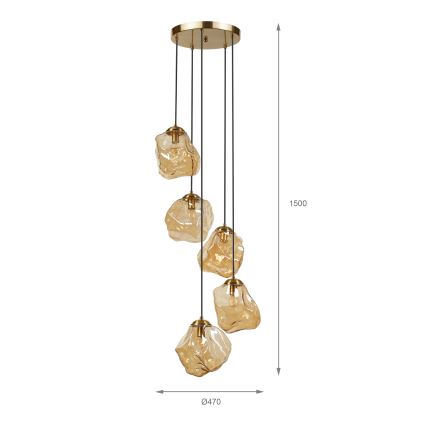 CRISTAL cable chandelier 5xE14/15W/230V, brass/smoky beige