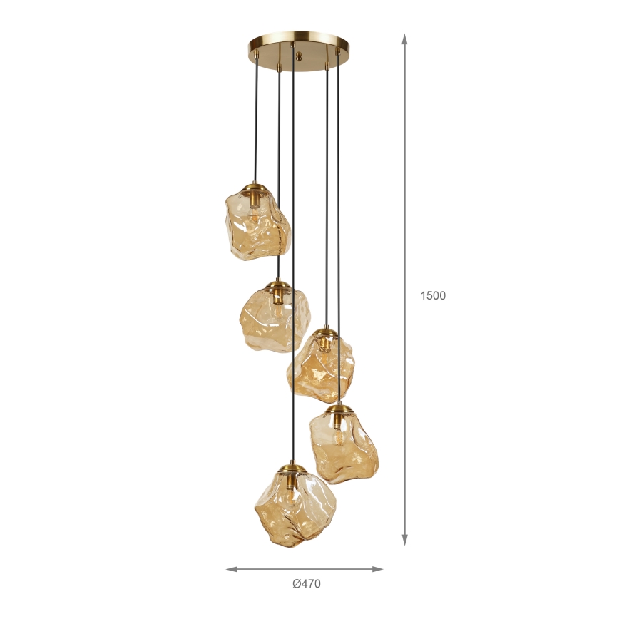 CRISTAL cable chandelier 5xE14/15W/230V, brass/smoky beige