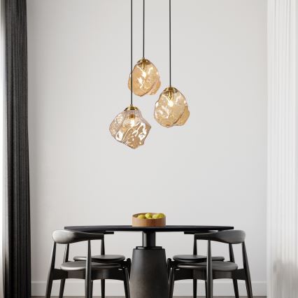 CRISTAL Cable Pendant 3xE14/15W/230V brass/smoky beige