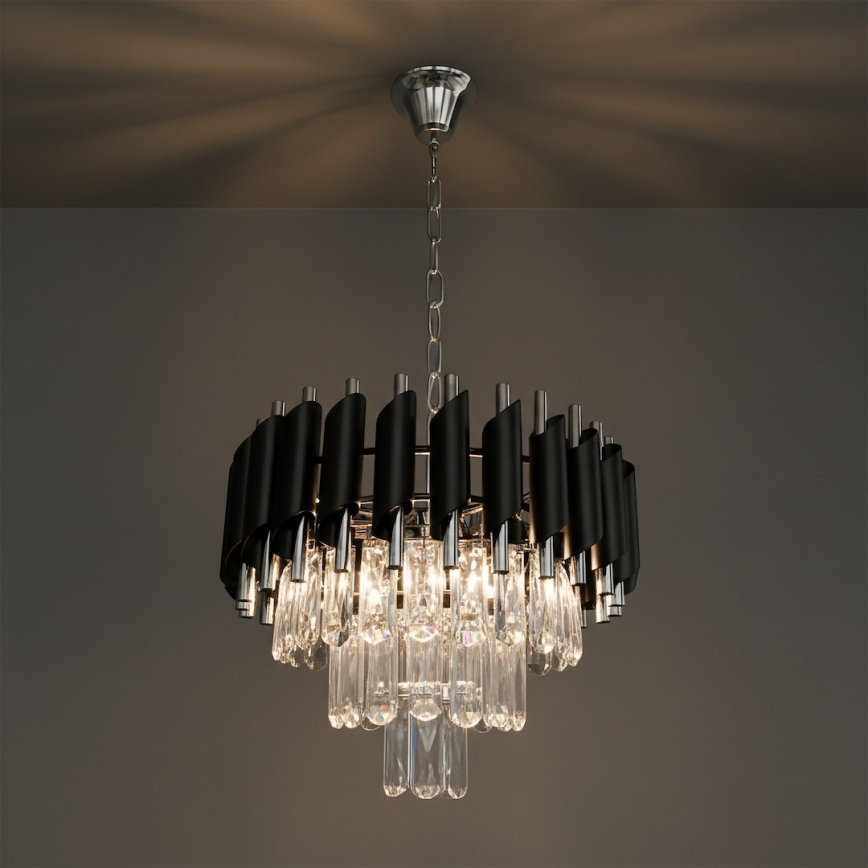CRISTAL Chain Chandelier 5xE14/10W/230V Black/Matte Chrome