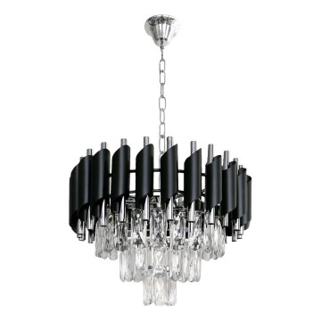 CRISTAL Chain Chandelier 5xE14/10W/230V Ø 38 cm, Black/Matte Chrome