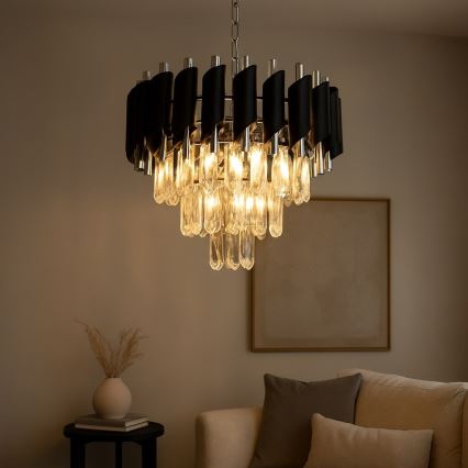 CRISTAL Chain Chandelier 5xE14/10W/230V Ø 38 cm, Black/Matte Chrome