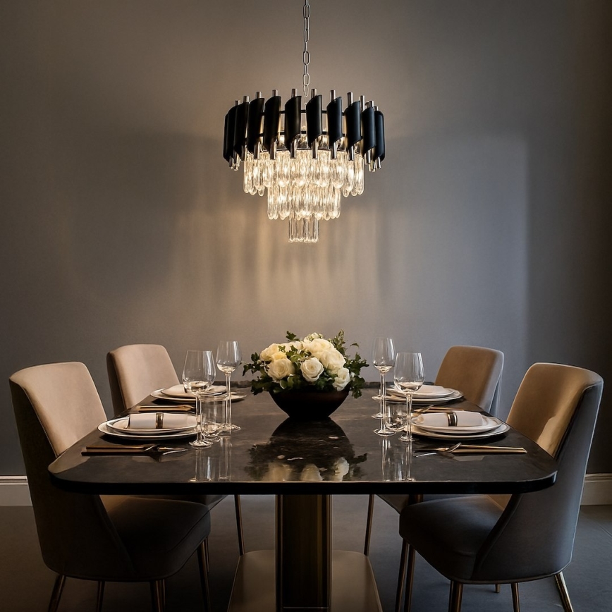 CRISTAL Chain Chandelier 5xE14/10W/230V Ø 38 cm, Black/Matte Chrome