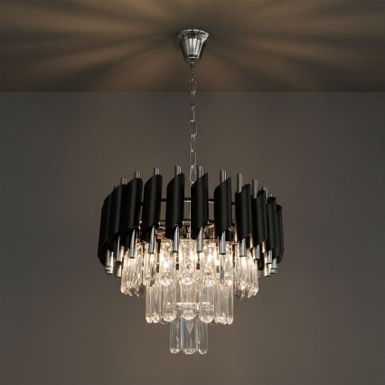 CRISTAL Chain Chandelier 5xE14/10W/230V Ø 38 cm, Black/Matte Chrome