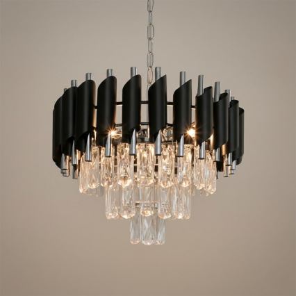 CRISTAL Chain Chandelier 5xE14/10W/230V Ø 38 cm, Black/Matte Chrome