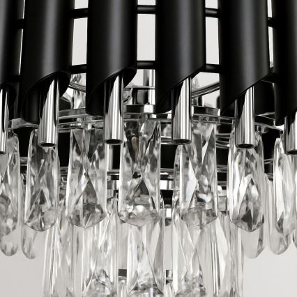CRISTAL Chain Chandelier 5xE14/10W/230V Ø 38 cm, Black/Matte Chrome