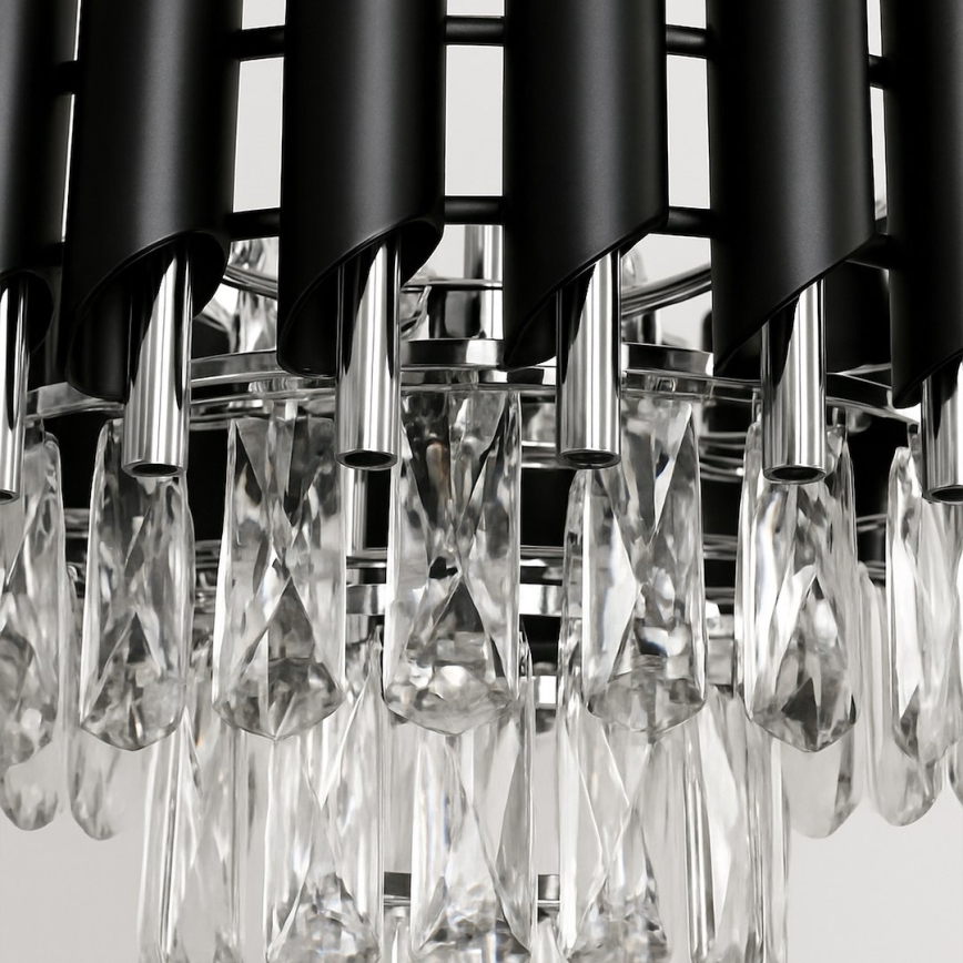 CRISTAL Chain Chandelier 5xE14/10W/230V Ø 38 cm, Black/Matte Chrome