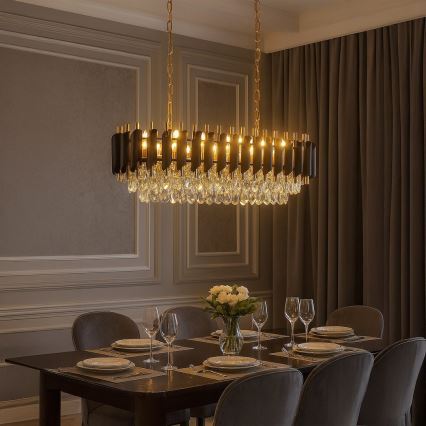 CRISTAL Chain-Hung Chandelier 10xE14/10W/230V Black/Gold