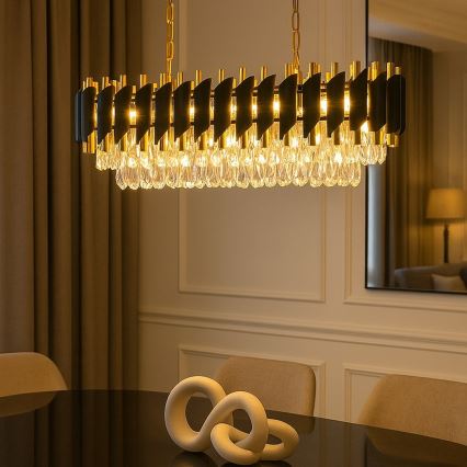 CRISTAL Chain-Hung Chandelier 10xE14/10W/230V Black/Gold