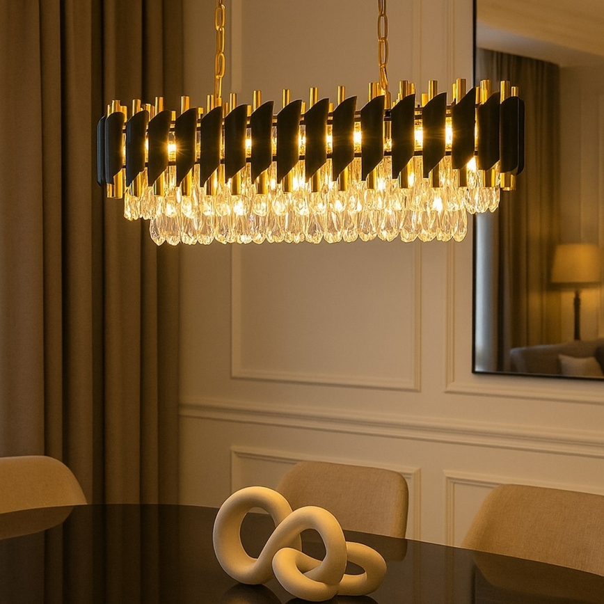 CRISTAL Chain-Hung Chandelier 10xE14/10W/230V Black/Gold