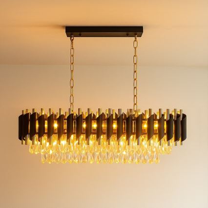 CRISTAL Chain-Hung Chandelier 10xE14/10W/230V Black/Gold