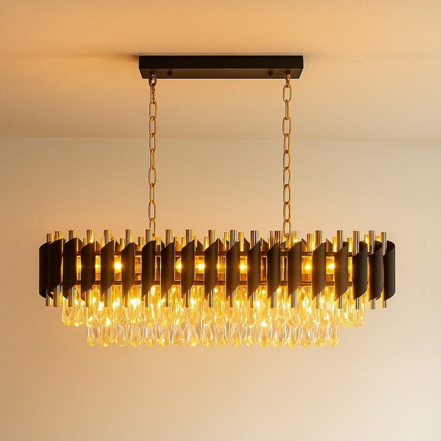 CRISTAL Chain-Hung Chandelier 10xE14/10W/230V Black/Gold