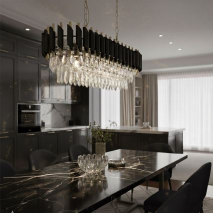 CRISTAL Chain-Hung Chandelier 10xE14/10W/230V Black/Gold
