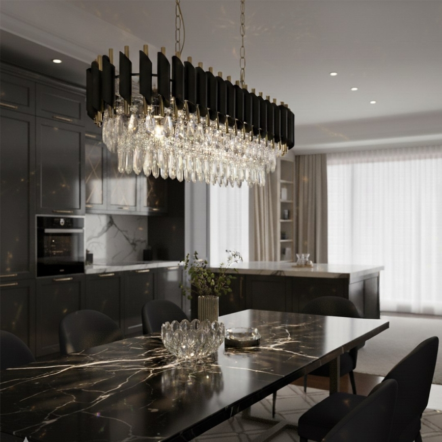 CRISTAL Chain-Hung Chandelier 10xE14/10W/230V Black/Gold