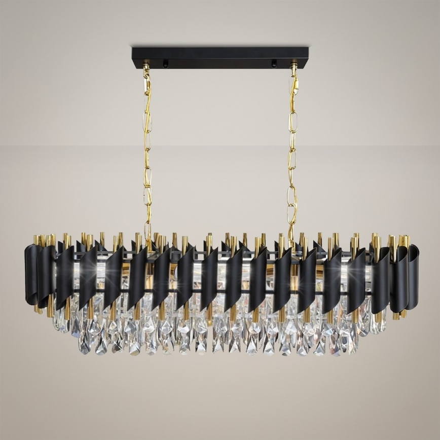 CRISTAL Chain-Hung Chandelier 10xE14/10W/230V Black/Gold